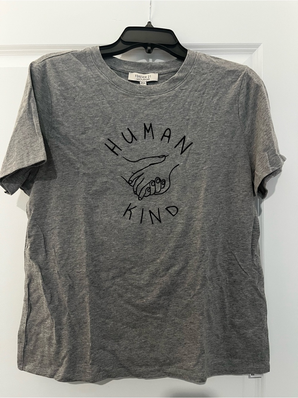 Forever 21 Gray Embroiderrd ‘Human Kind' Short Sleeve Graphic Tee
